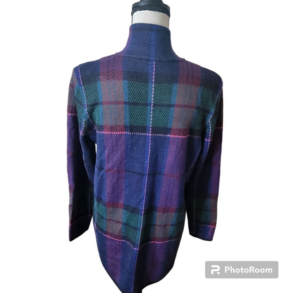 Talbots 100% Merino Wool Plaid Jacket Cardigan. Size LP. - Picture 8 of 9